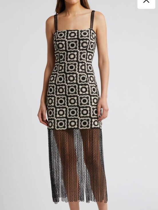SAYLOR Dresses & Skirts - Saylor Anthropologie Risette Crochet Mini Cream Black Granny Square S Dress Boho